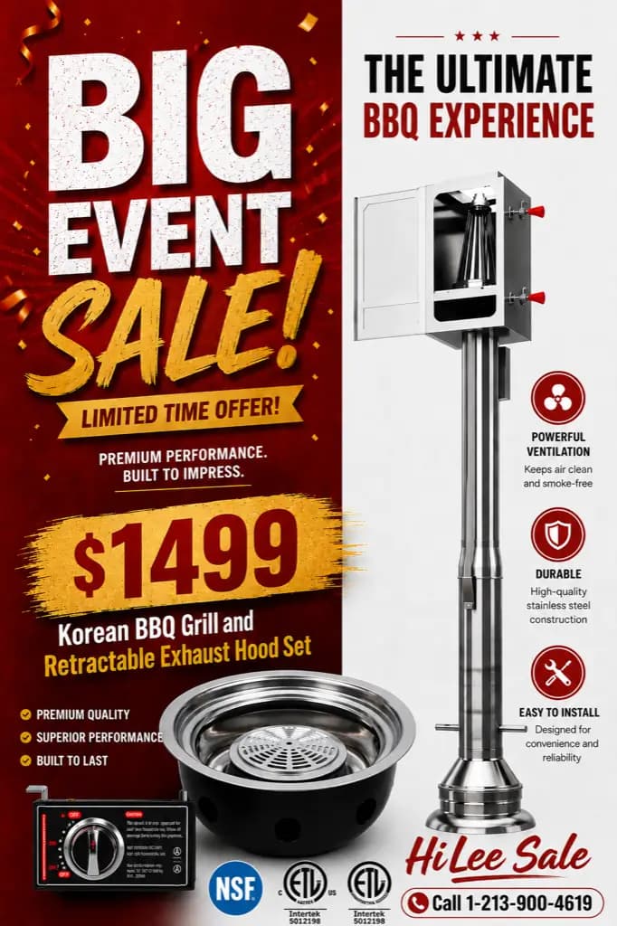 HiLEE Korean BBQ grill and retractable exhaust hood sale promotion