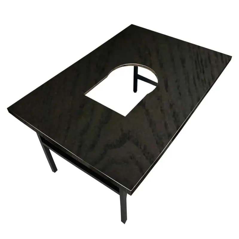 Custom black veneer Korean BBQ restaurant table with grill cutout in Los Angeles