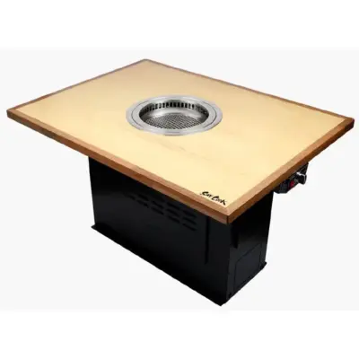 SAYCOOK DB-2017G smokeless Korean BBQ grill table with wooden tabletop and down-draft ventilation system for commercial restaurant use